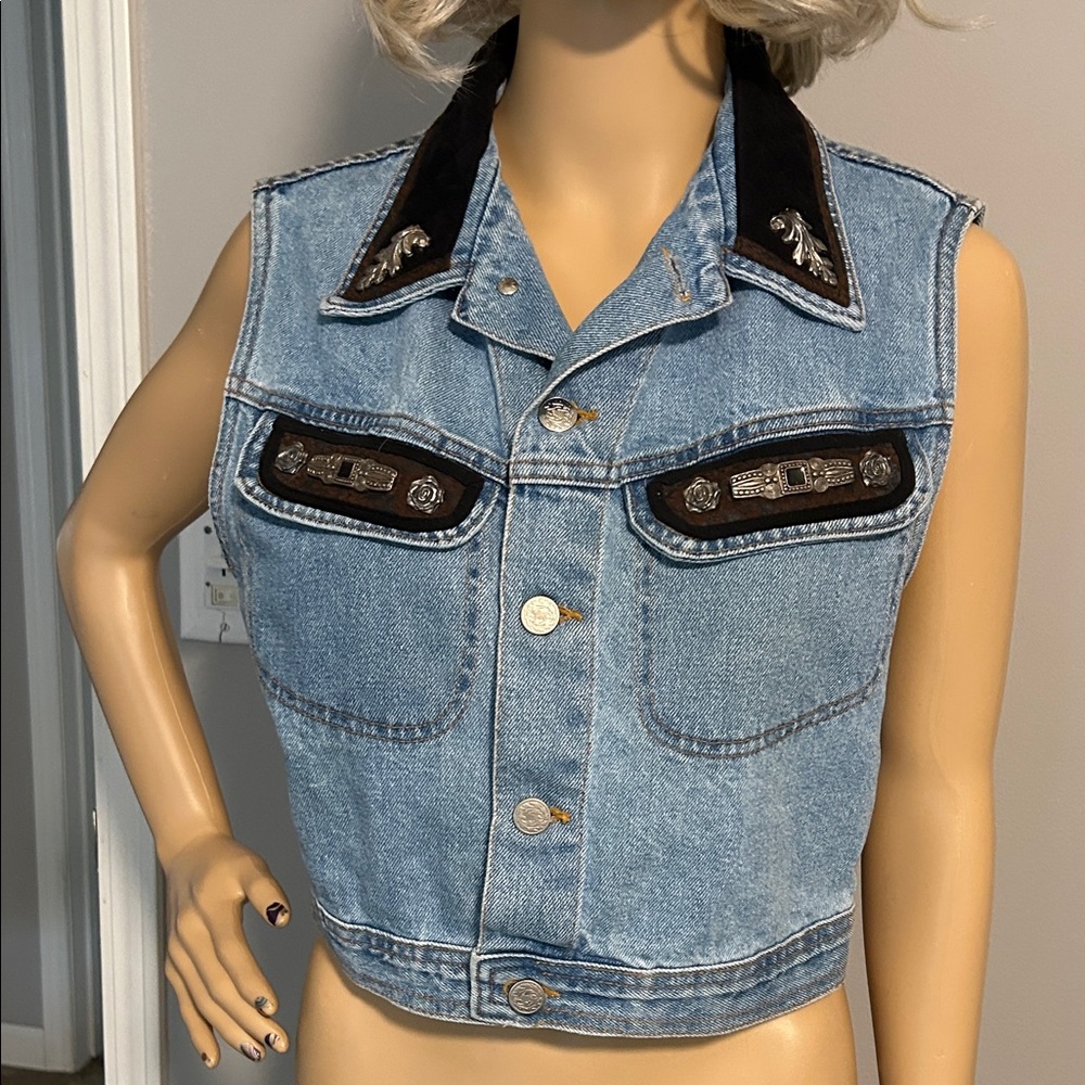 Denim Vintage Vest with Black Accents